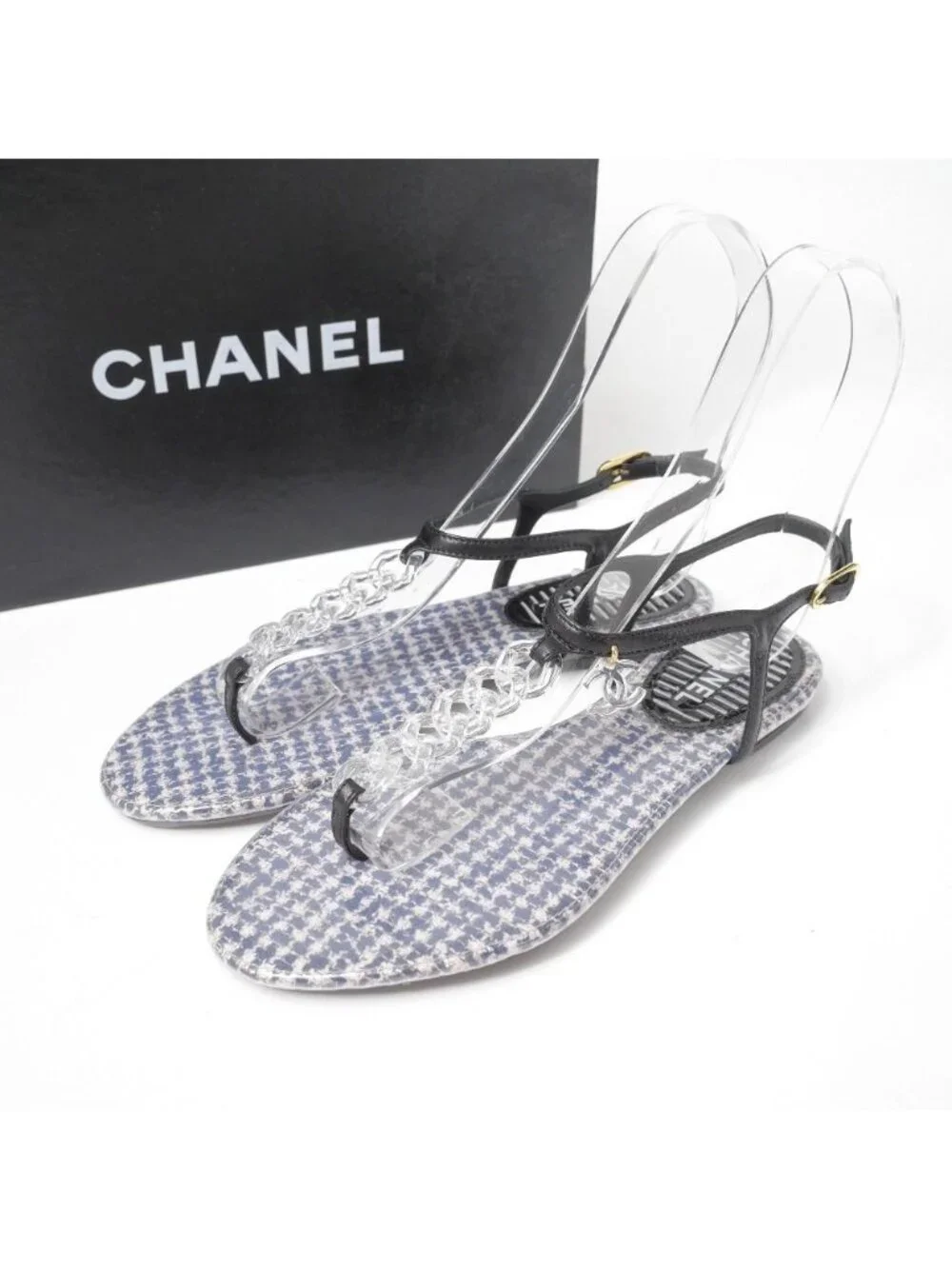 Chanel Sandals 36 10c CC Logo CC Ankle Strap Chain Thong